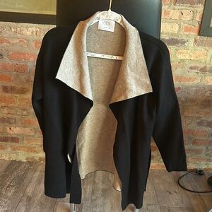 Zara Black and Cream Cardigan with Relaxed Fit